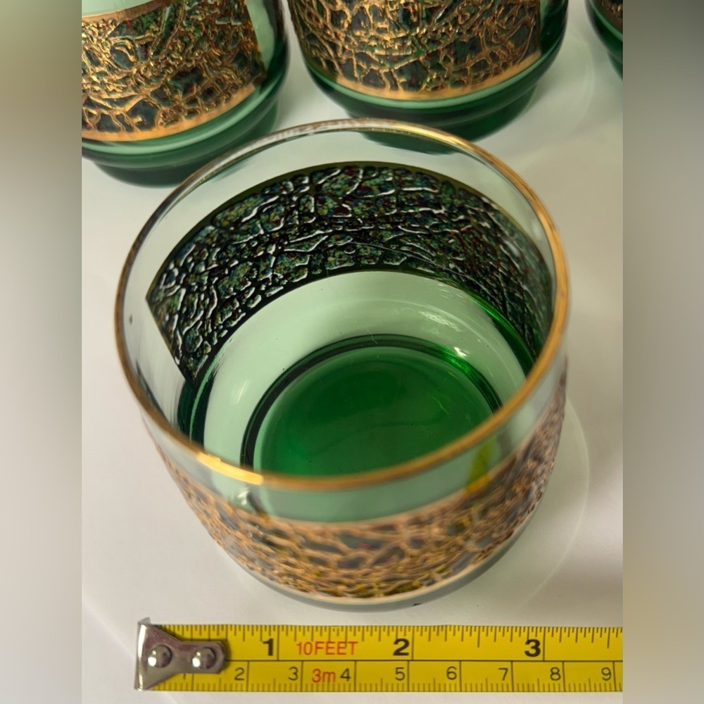 Vintage Set Of St. Claire Avacado Green And 22kt Gold Dominion Glasses Set Of 6. - Picture 5 of 7